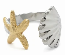 Anillo de acero quirurgico bicolor estrella y almeja